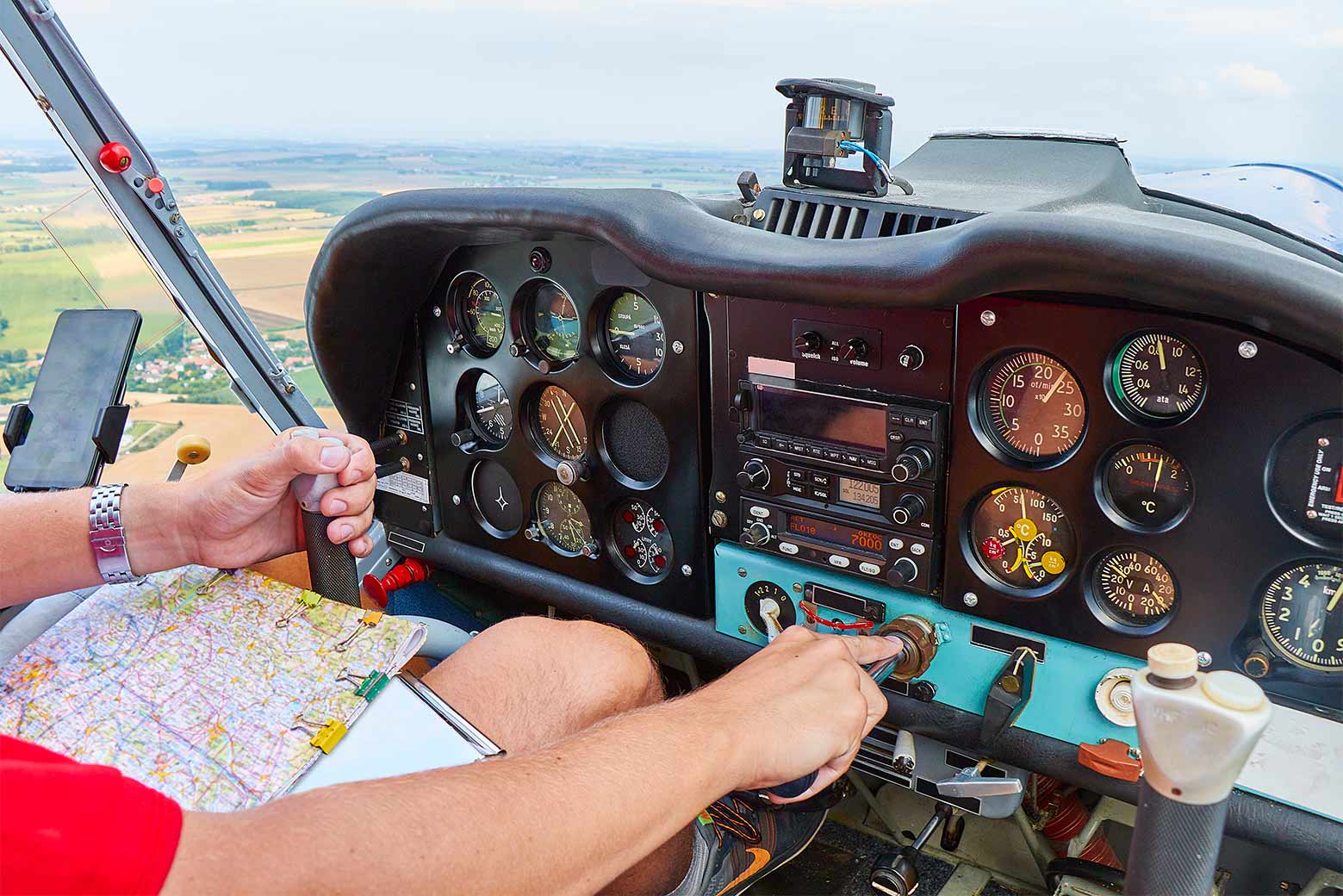 two people flying a plane